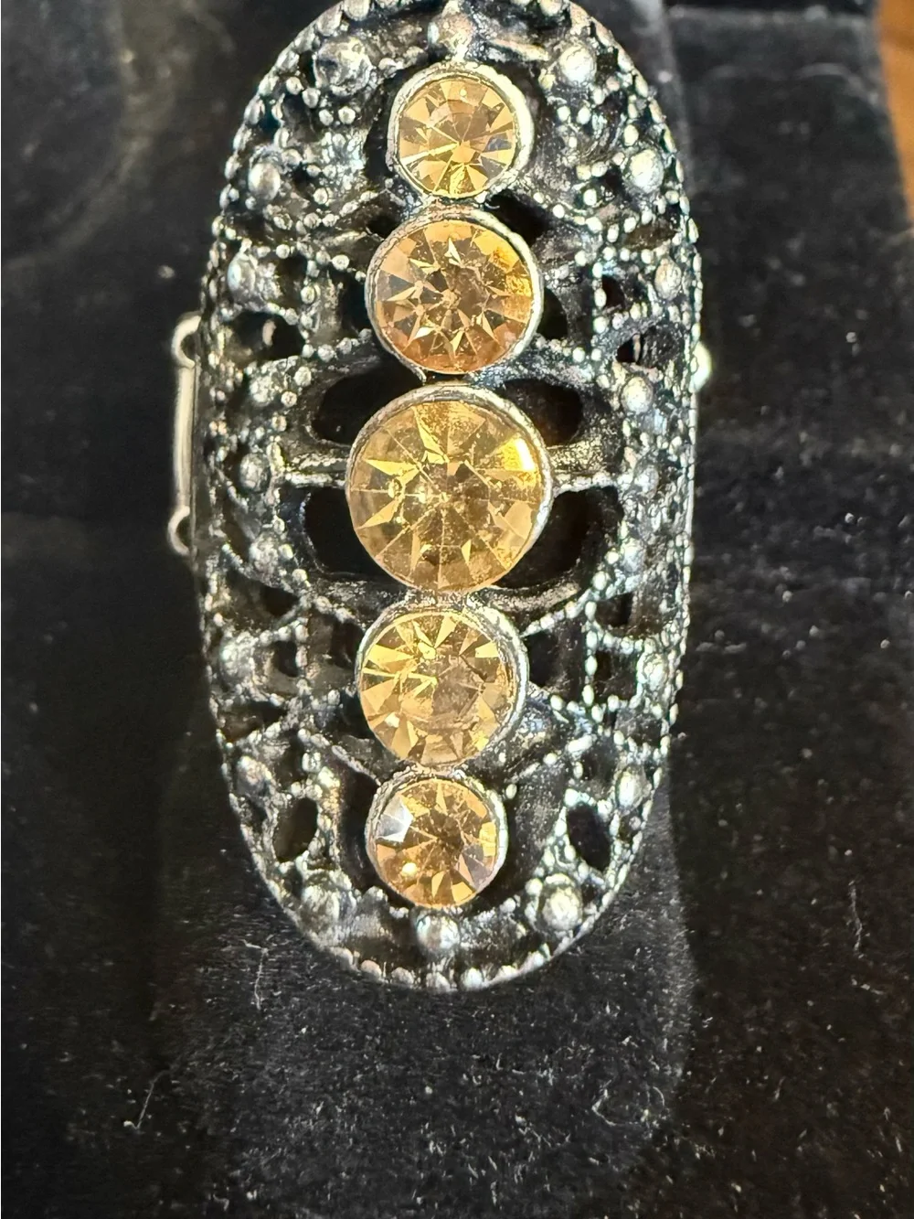 paparazzi Gold-Tone Filigree Ring with Amber Crystals
